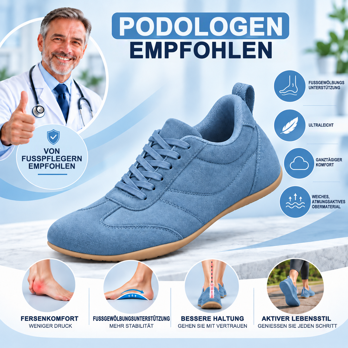 LETZTER TAG: 80 % RABATT – 👣 Damen Orthopädische Sneaker mit Fußgewölbestütze, Schnürdesign & gepolsterter flacher Sohle