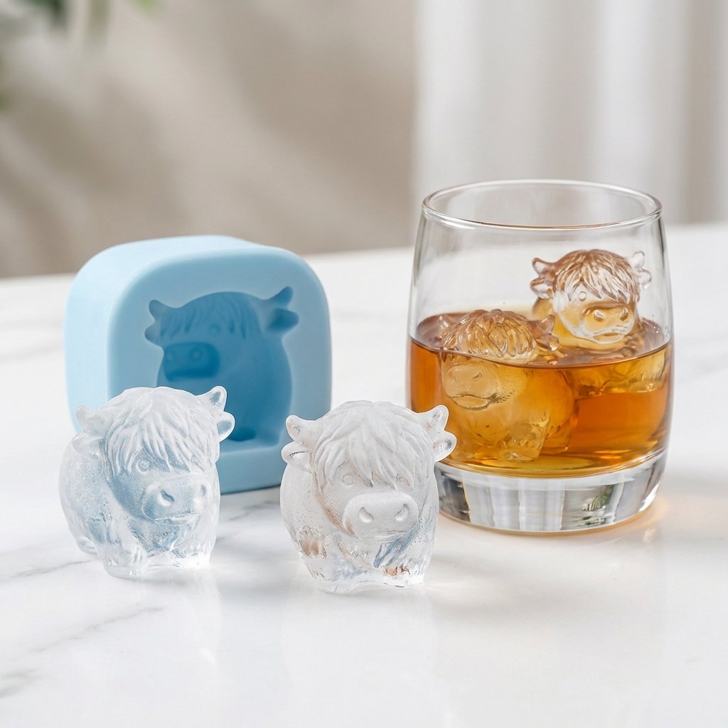 🐮 Mini Highland Cow Ice Cube & Dessert Mold 🧊🍪 Cute 3D Ice for Drinks, Parties & Gifts💕