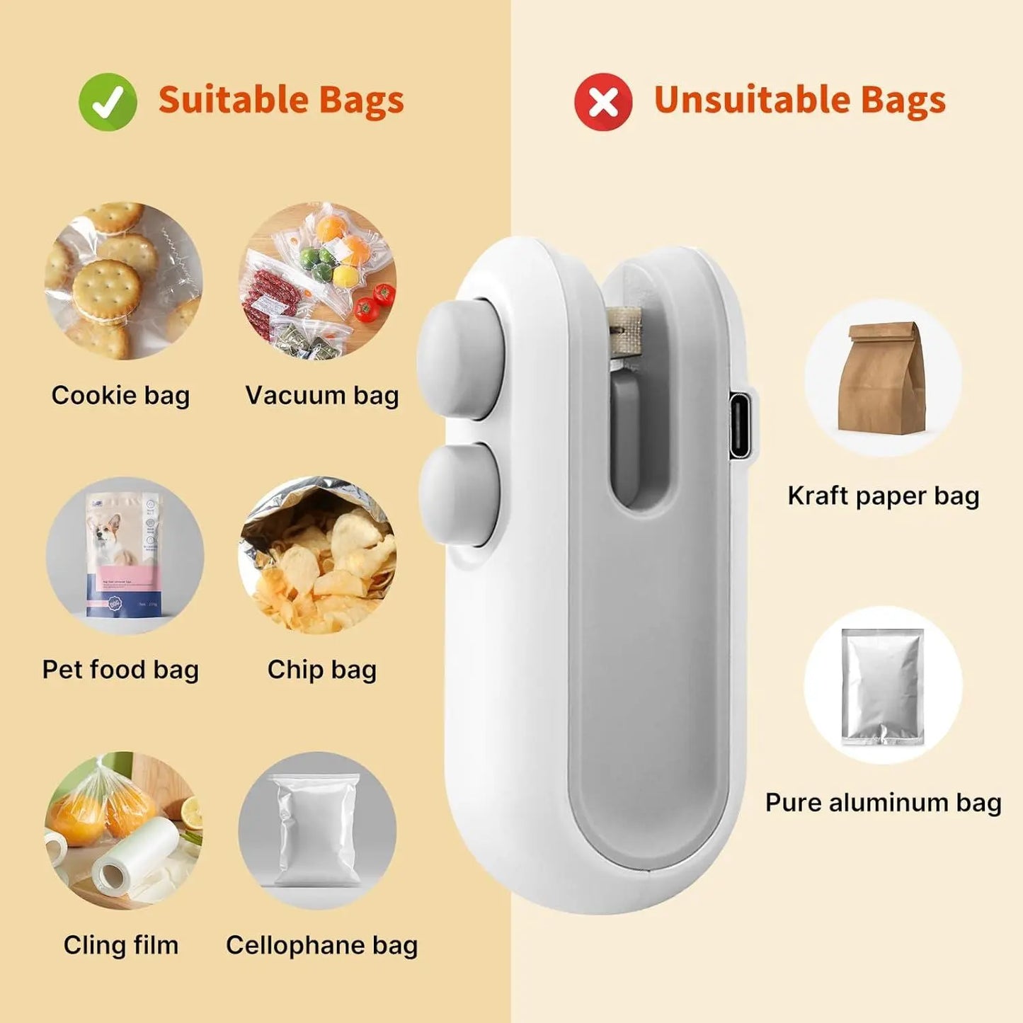 2026 New Upgraded Mini Bag Sealer 2 in 1 Rechargeable Chip Bag Sealer with Cutter and Magnet Portable Handheld USB C Heat Sealer Resealer Machine for Snack Plastic Bags Food Storage