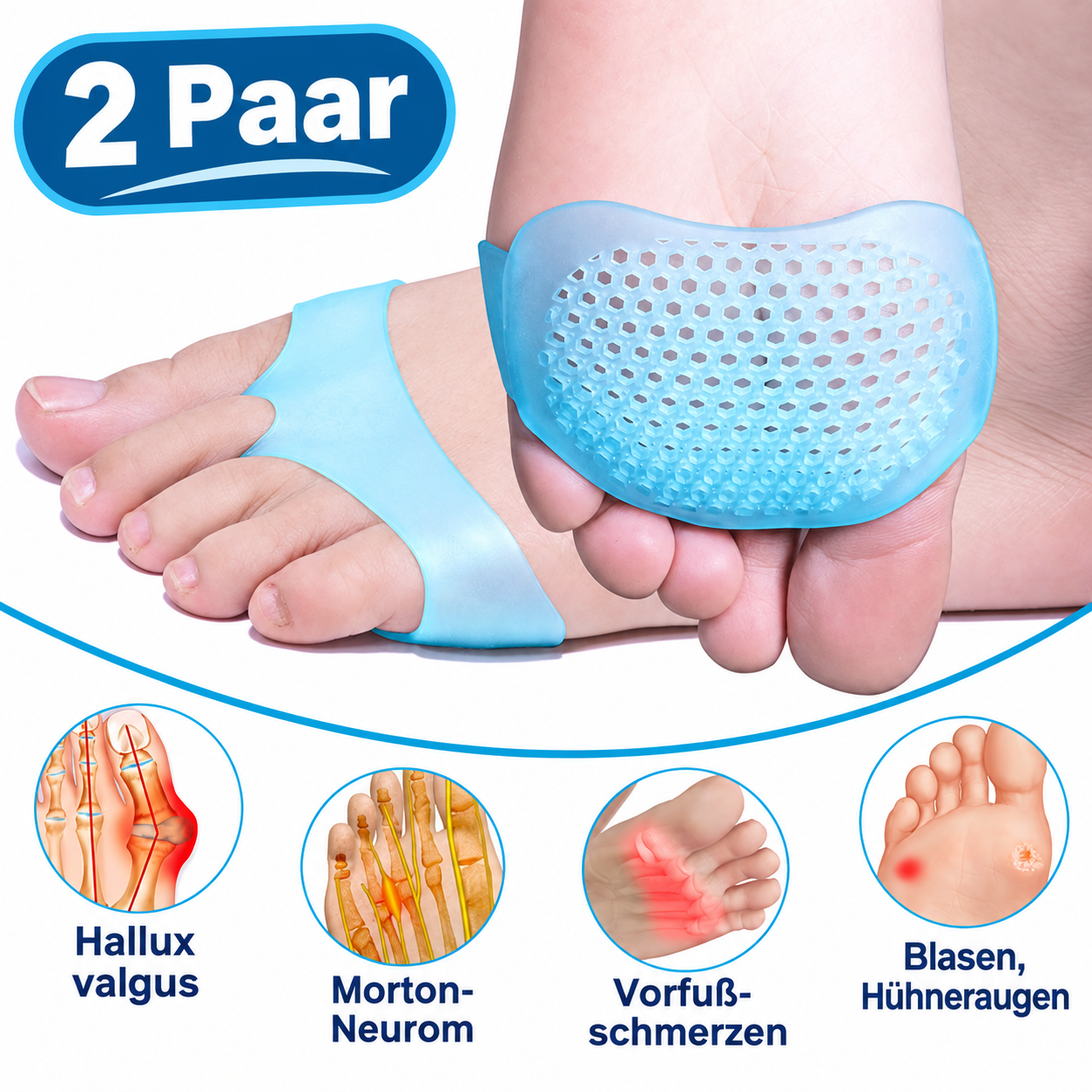 Blau - 4 Polster (2 Paar👣)