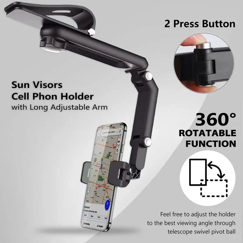 New 1080° Multi-function Sun Visor Universal 360 Degree Rotating Phone Holder exavon Suitable for Any Scene Car Holder - Rotatable and Retractable