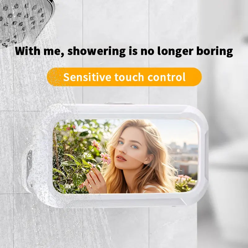 All-round Shower Phone Holder 360° Rotating Fits 4"–7" Phones Wall-mounted for Convenience & Security White Protective Stand Adjustable Viewing Angle Durable Sponge Padding No-Drill Installation