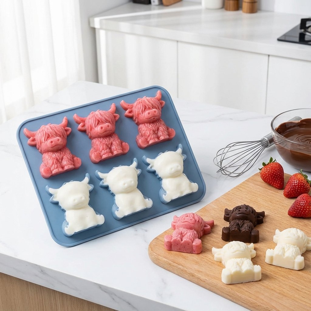 🐮 Mini Highland Cow Ice Cube & Dessert Mold 🧊🍪 Cute 3D Ice for Drinks, Parties & Gifts💕