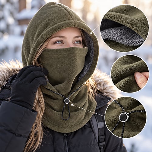 🔥 Integrierte Flanell-Gesichtsmaske mit Mütze – Winddicht & warm